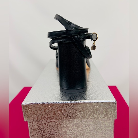 Black Strappy Lace Up Platform Heel Sandals Square OpenToe Decorative Dangle 8M - Picture 10 of 13